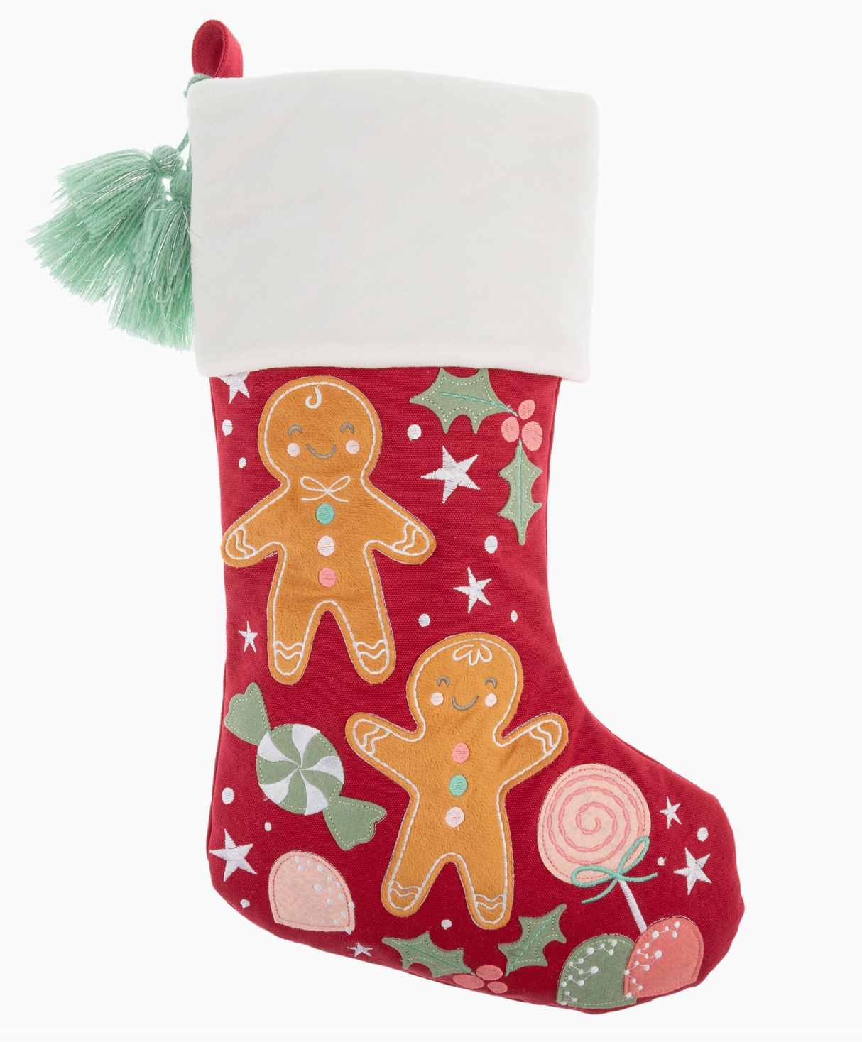 Embroidered Gingerbread Christmas Stocking