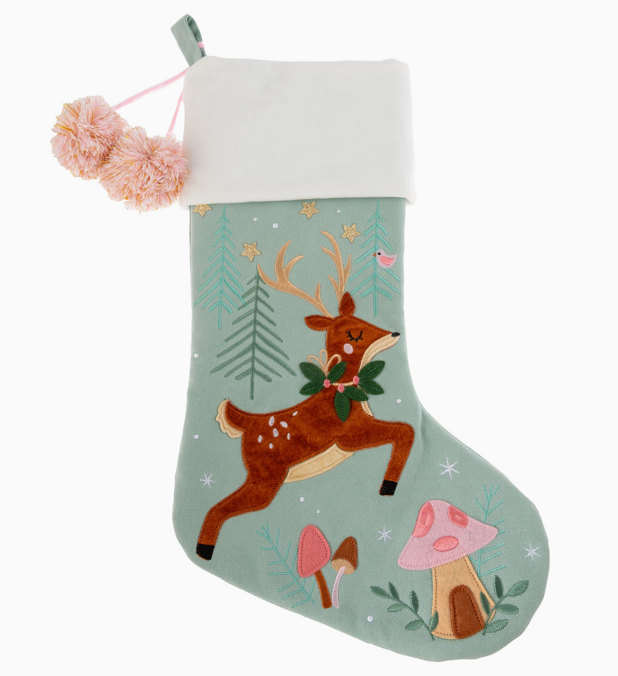 Embroidered Reindeer Christmas Stocking