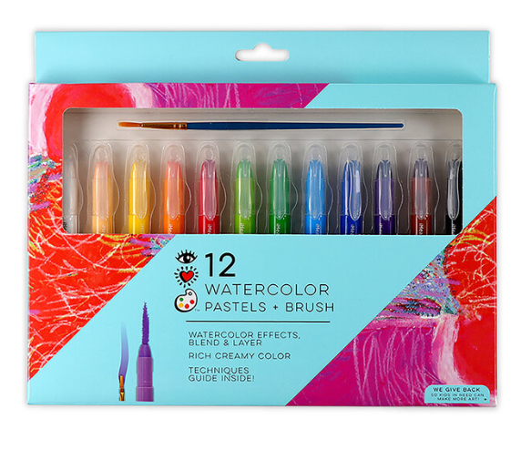 12 Watercolor Pastels with Brush