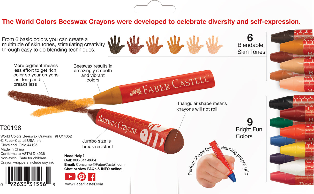 World Colors - 15 Beeswax Crayons