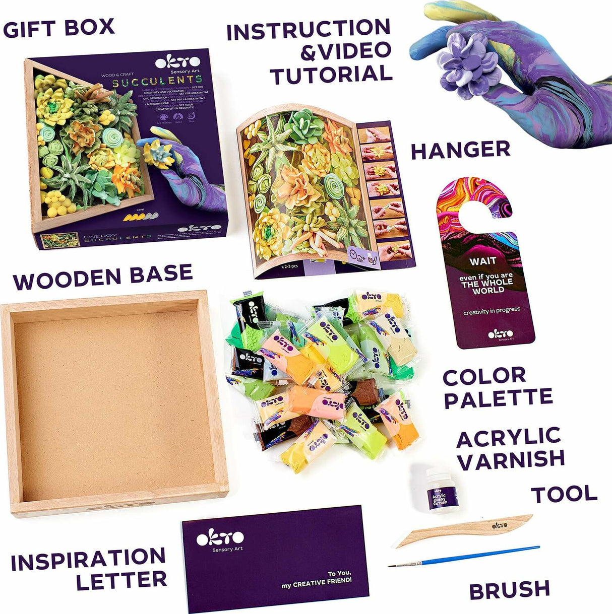 OKTO Sensory Art 3D Woodcraft "Energy" – Succulent Craft Kit