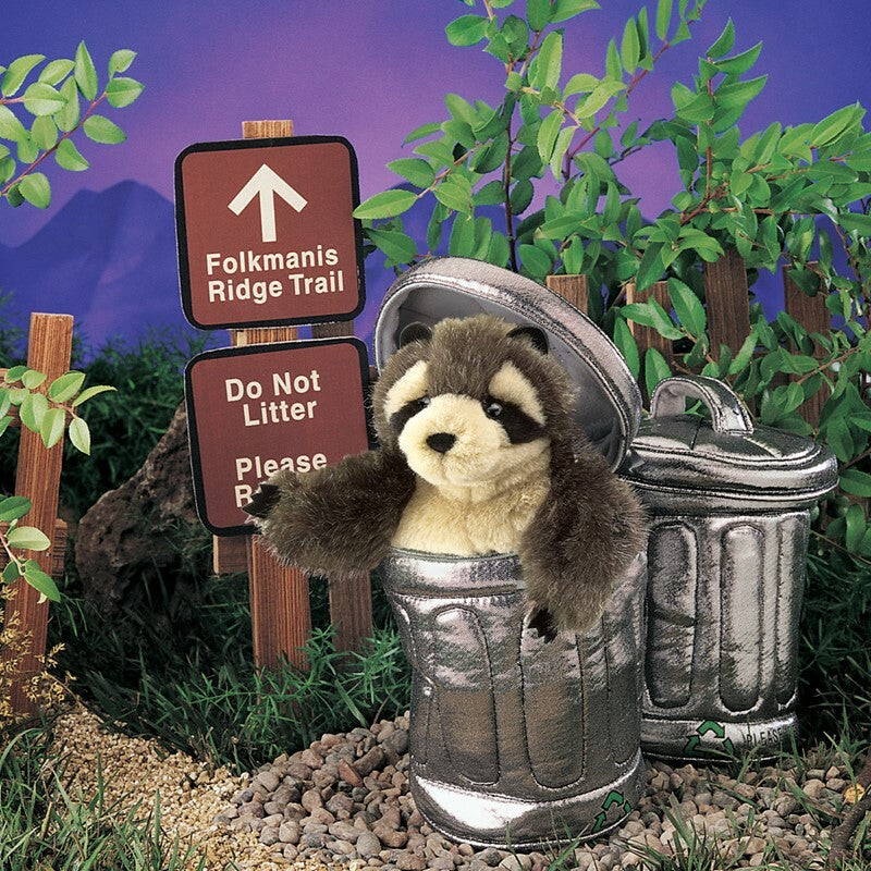 Raccoon in Garbage Can Hand Puppet Folkmanis