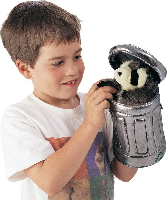 Raccoon in Garbage Can Hand Puppet Folkmanis