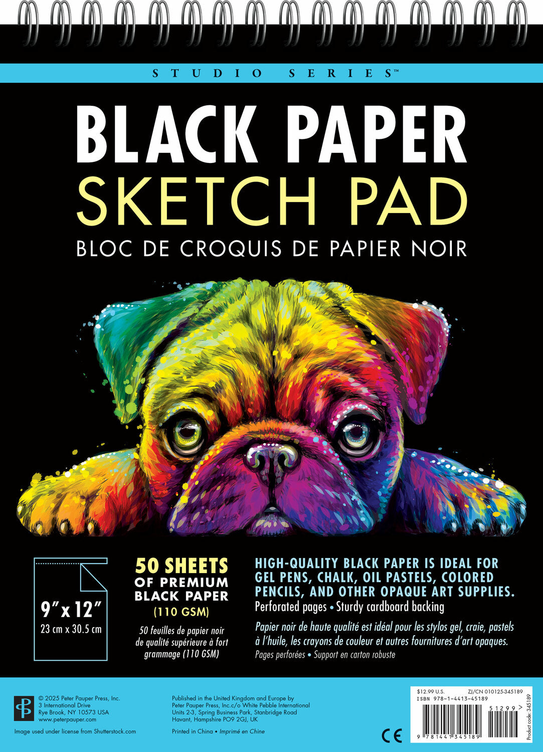 Studio Series Black Paper Sketch Pad 9 x 12 inches (50 perforated sheets)
