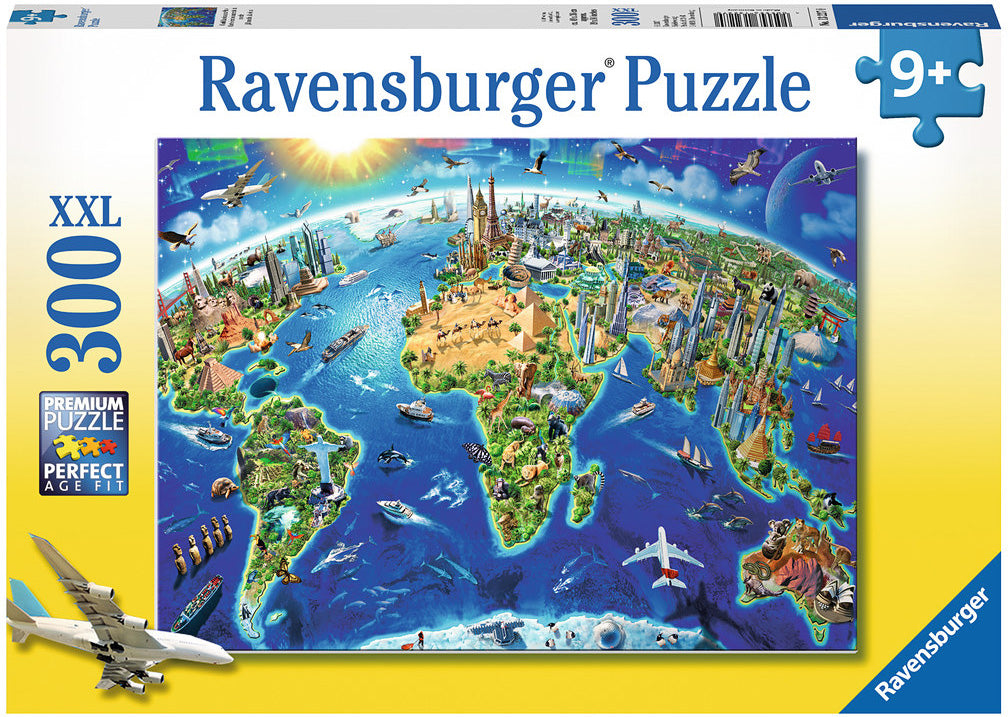 300 Piece Puzzle, World Landmarks Map