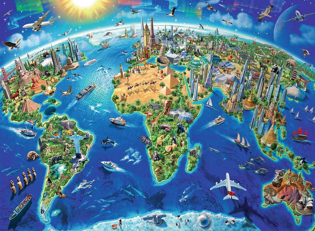 300 Piece Puzzle, World Landmarks Map
