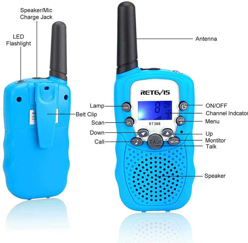 Retevis RT388 Walkie Talkies with Flashlight - Sky Blue Retevis