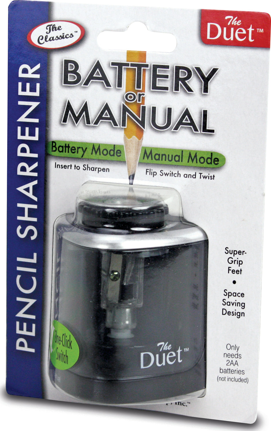 The Duet Pencil Sharpener, Battery Or Manual Operated (1 Pc Clamshell)