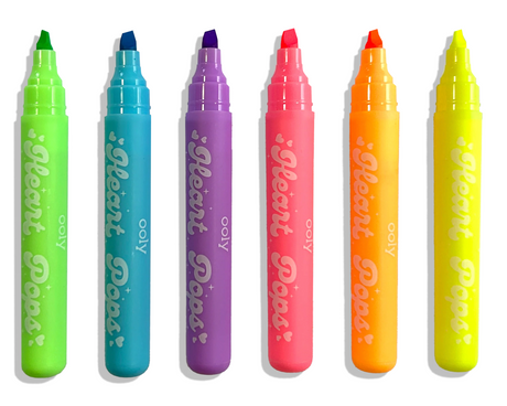 Six brightly colored neon markers