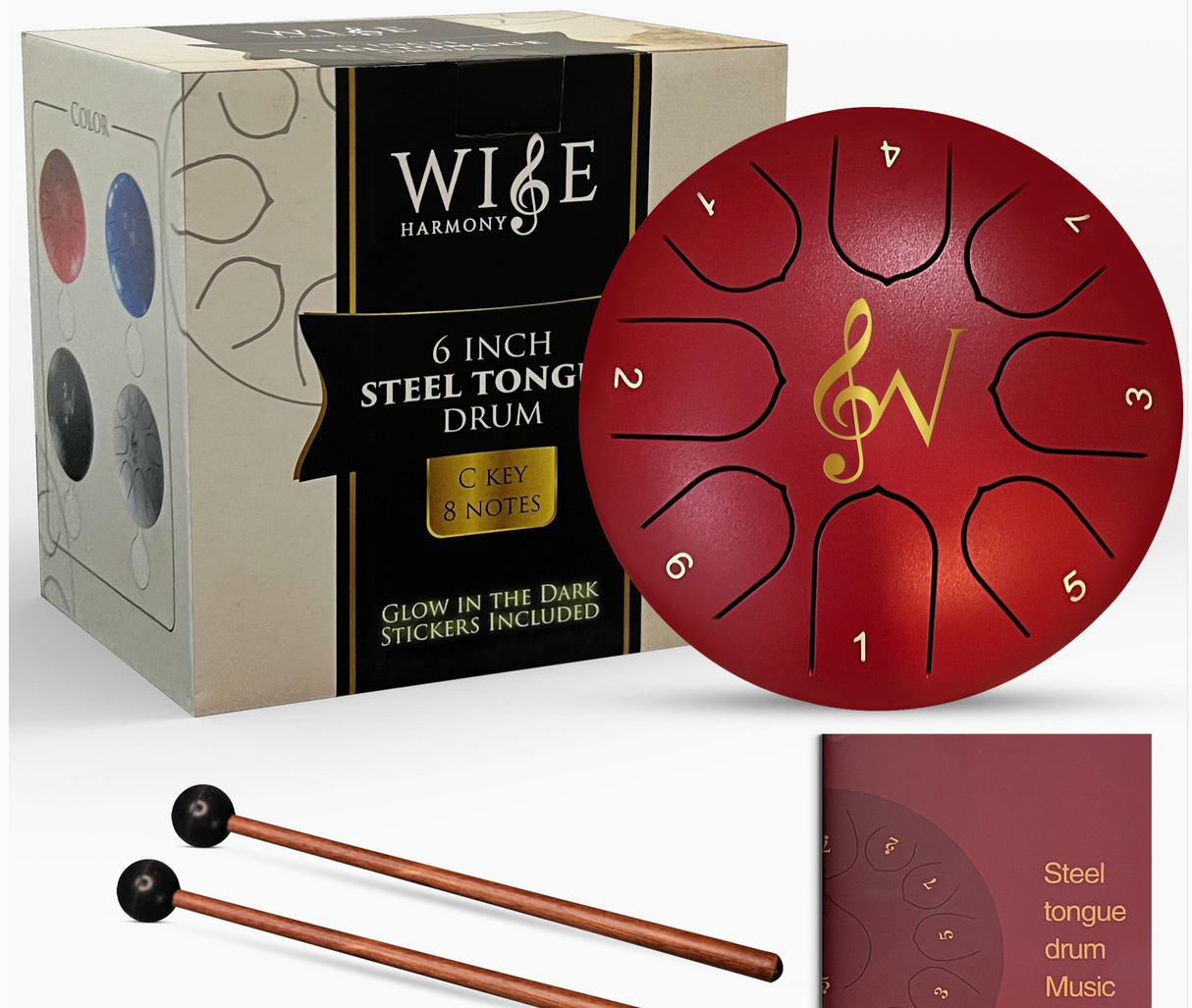 6" Steel Tongue Drum, Red