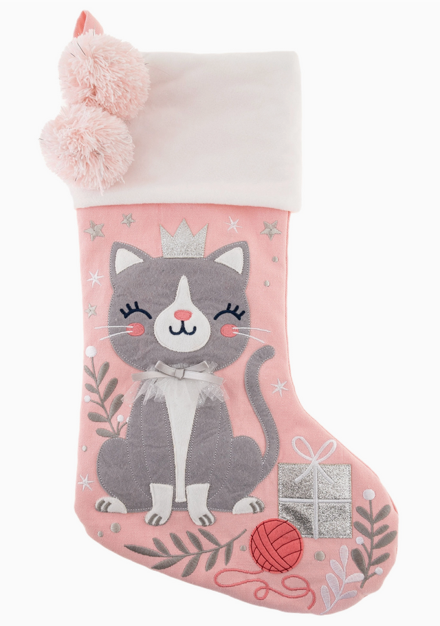 Embroidered Cat Christmas Stocking