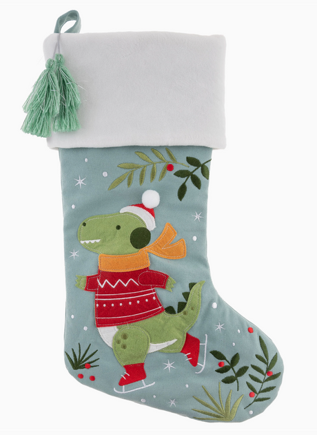 Embroidered Dinosaur Christmas Stocking