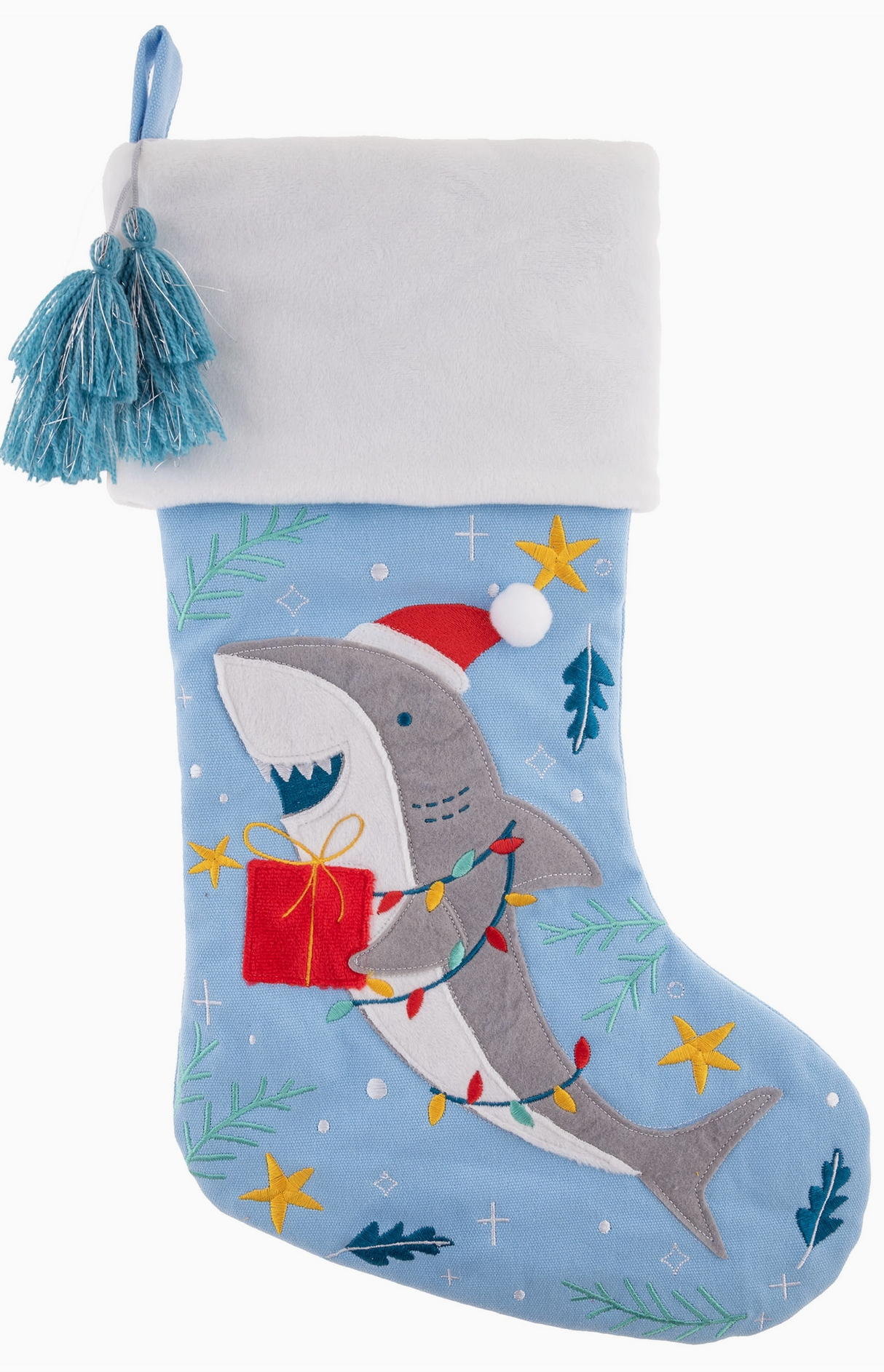 Embroidered Shark Christmas Stocking