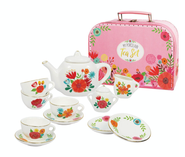 Porcelain Tea Set in Carrying Case