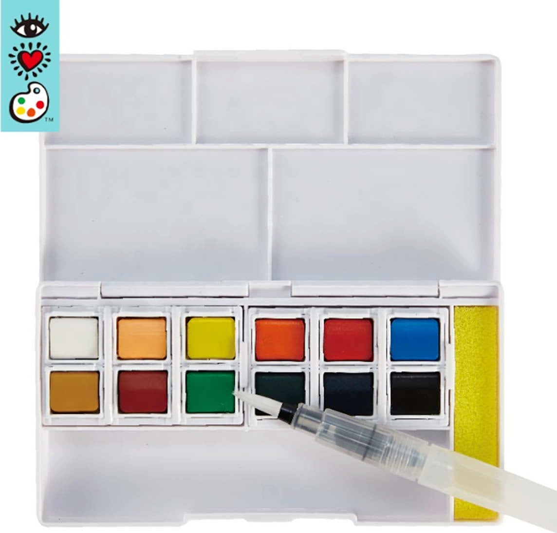 12 Watercolors and Water Brush Pen In Compact Travel Case