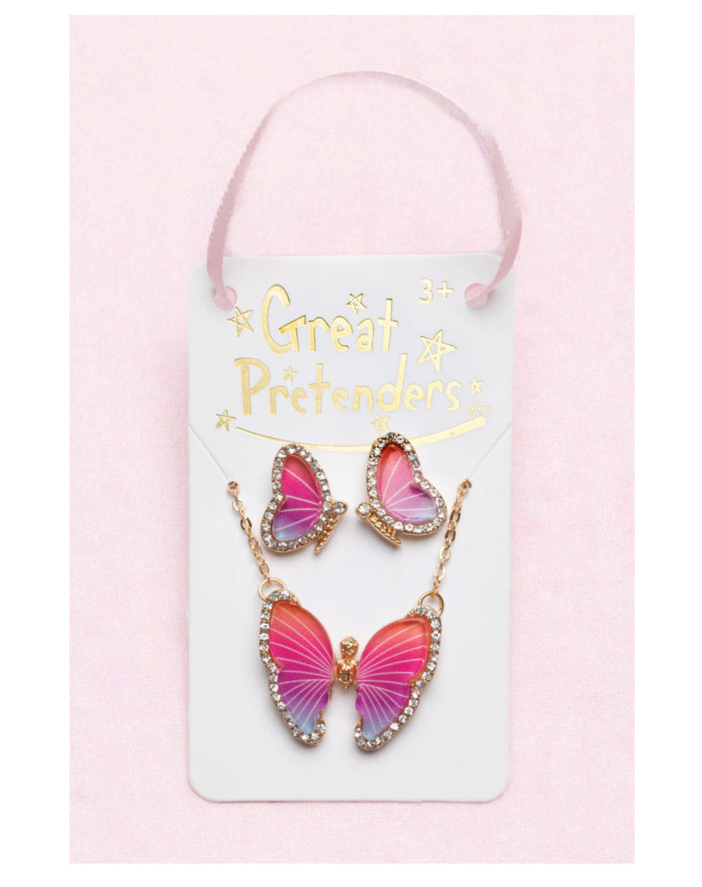 Boutique Butterfly Necklace and Pierced Earrings Set