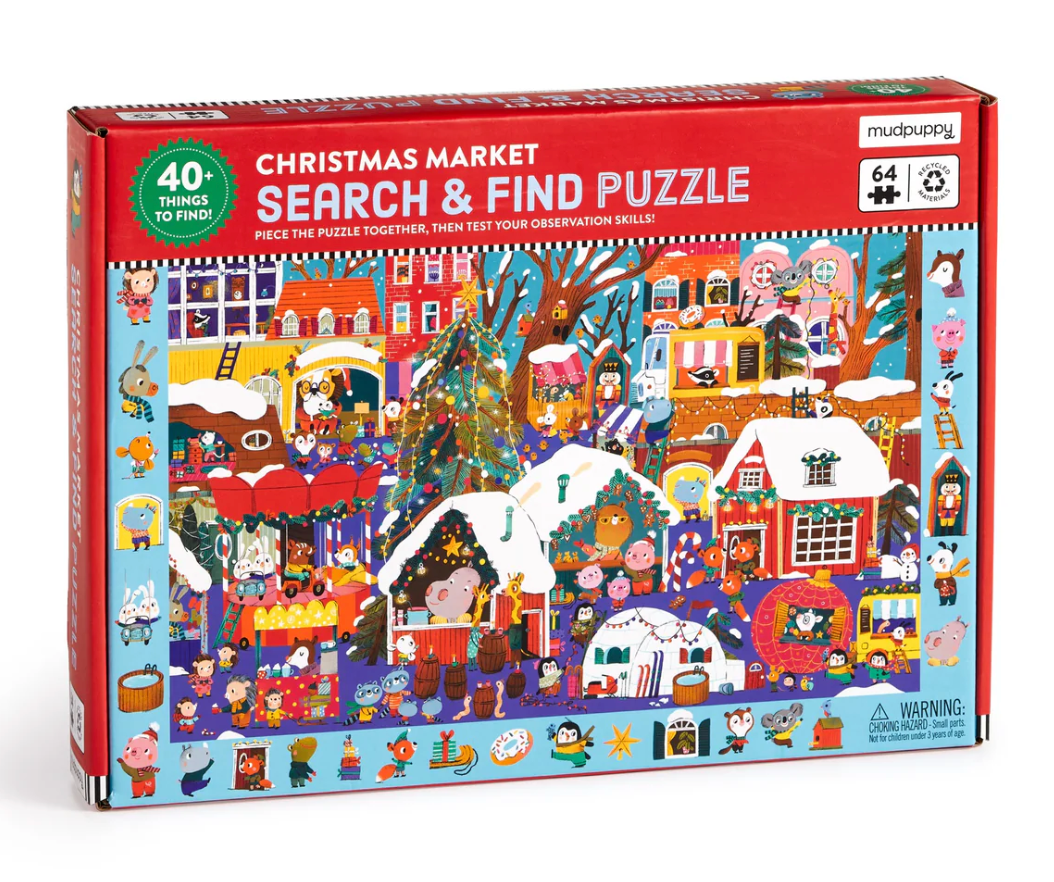 64 Piece Puzzle, Christmas Market Search and Find