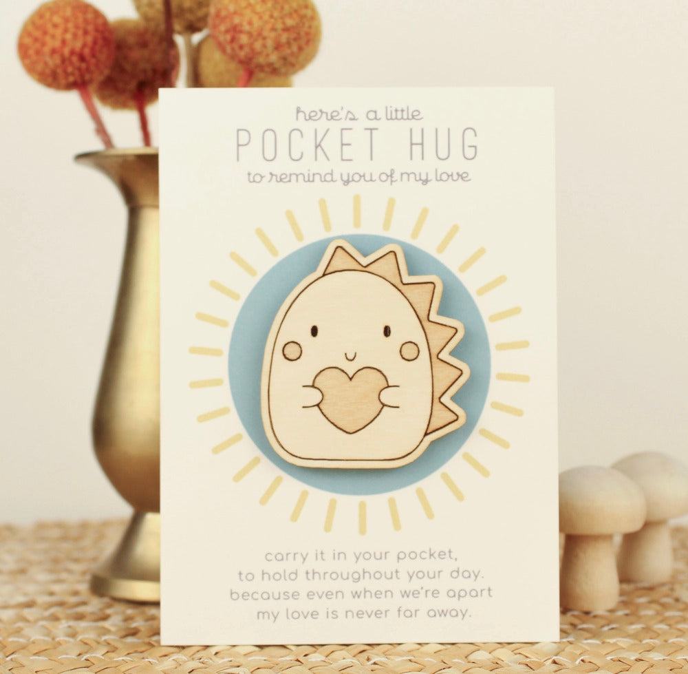 Dino Pocket Hug, Wooden Token of Love