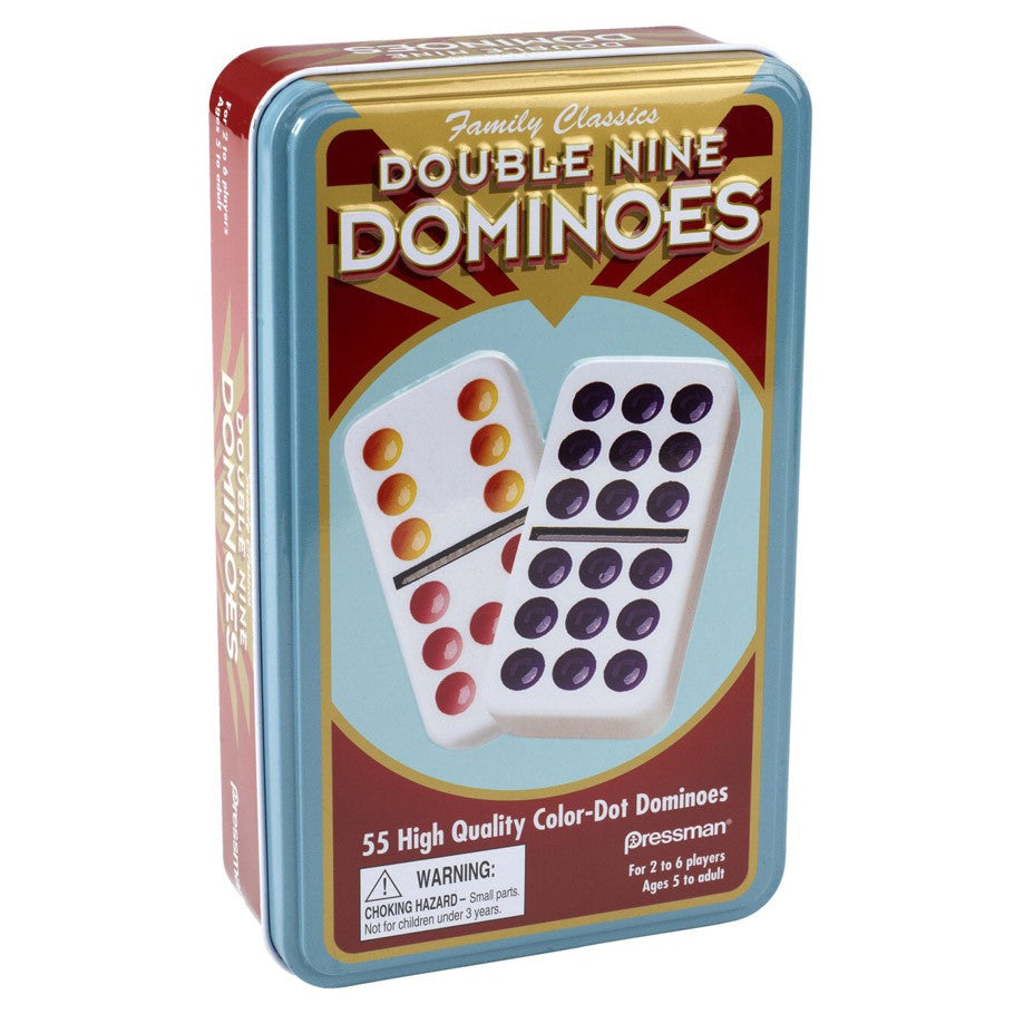 Double Nine Color Dot Dominoes in Tin