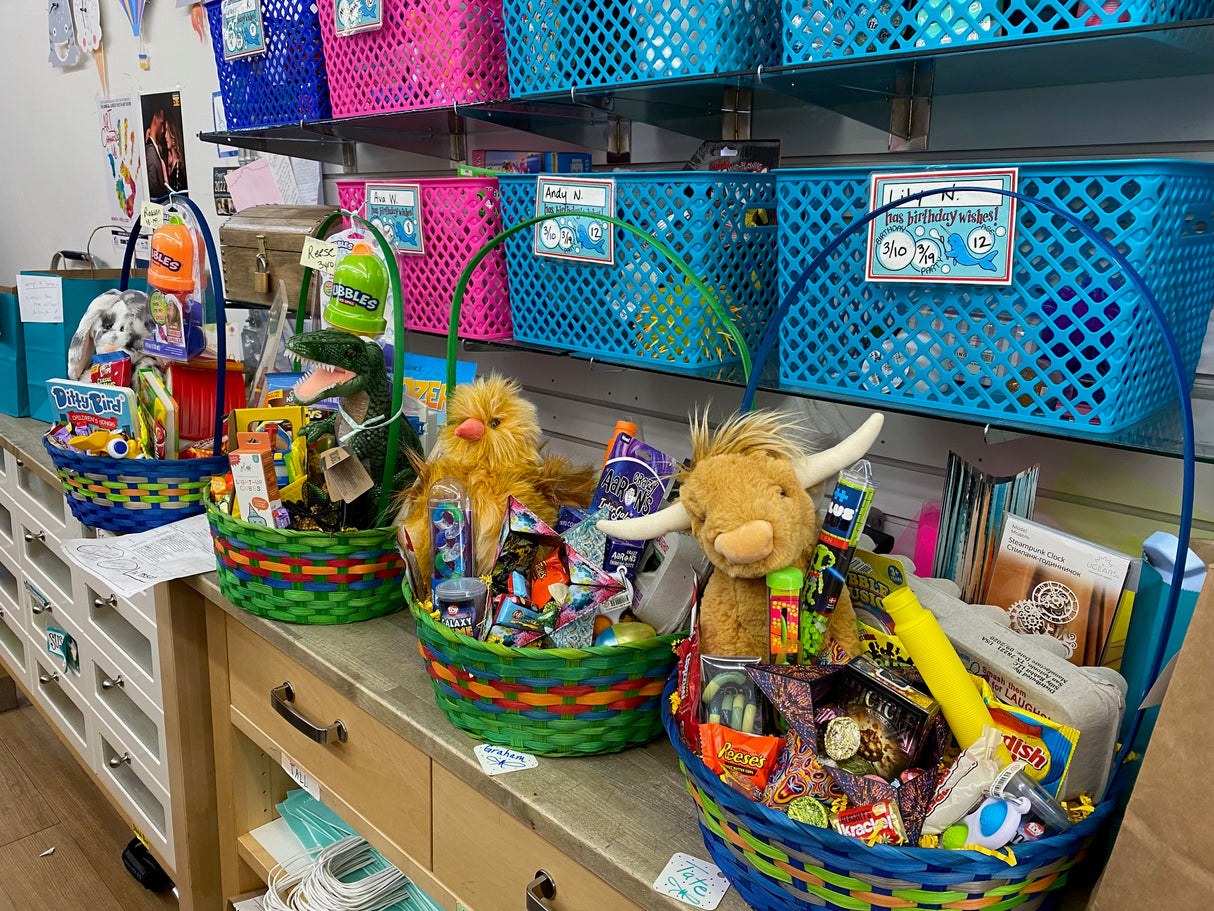 Row of four Easter baskets