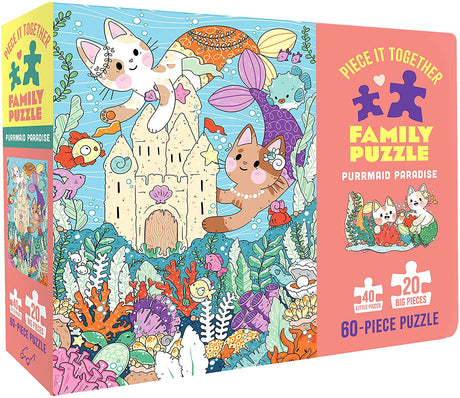 Piece It Together Family Puzzle: Purrmaid Paradise: (60-Piece Puzzle for Kids and Toddlers Ages 2–5. Cat and Kitty Puzzle Artwork)