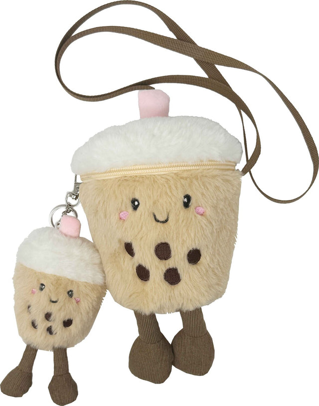 Fuzzy Crossbody bag with Matching Keychain, Boba