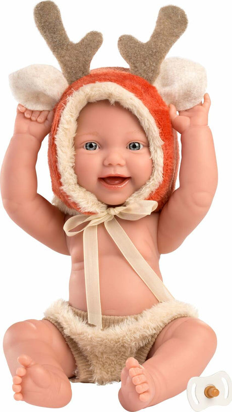 Llorens 11.8" Articulated Little Baby Doll William with Reindeer Hood