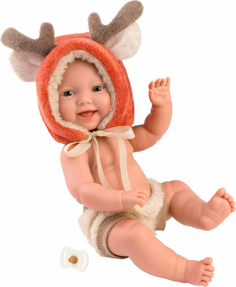 Llorens 11.8" Articulated Little Baby Doll William with Reindeer Hood