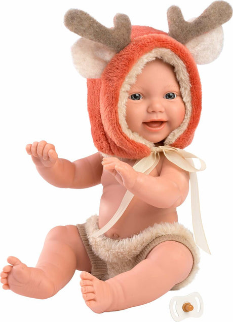 Llorens 11.8" Articulated Little Baby Doll William with Reindeer Hood