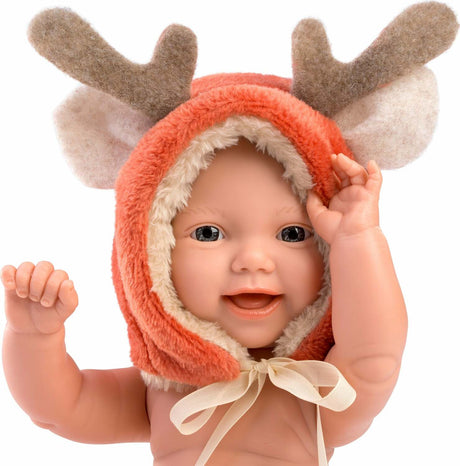 Llorens 11.8" Articulated Little Baby Doll William with Reindeer Hood