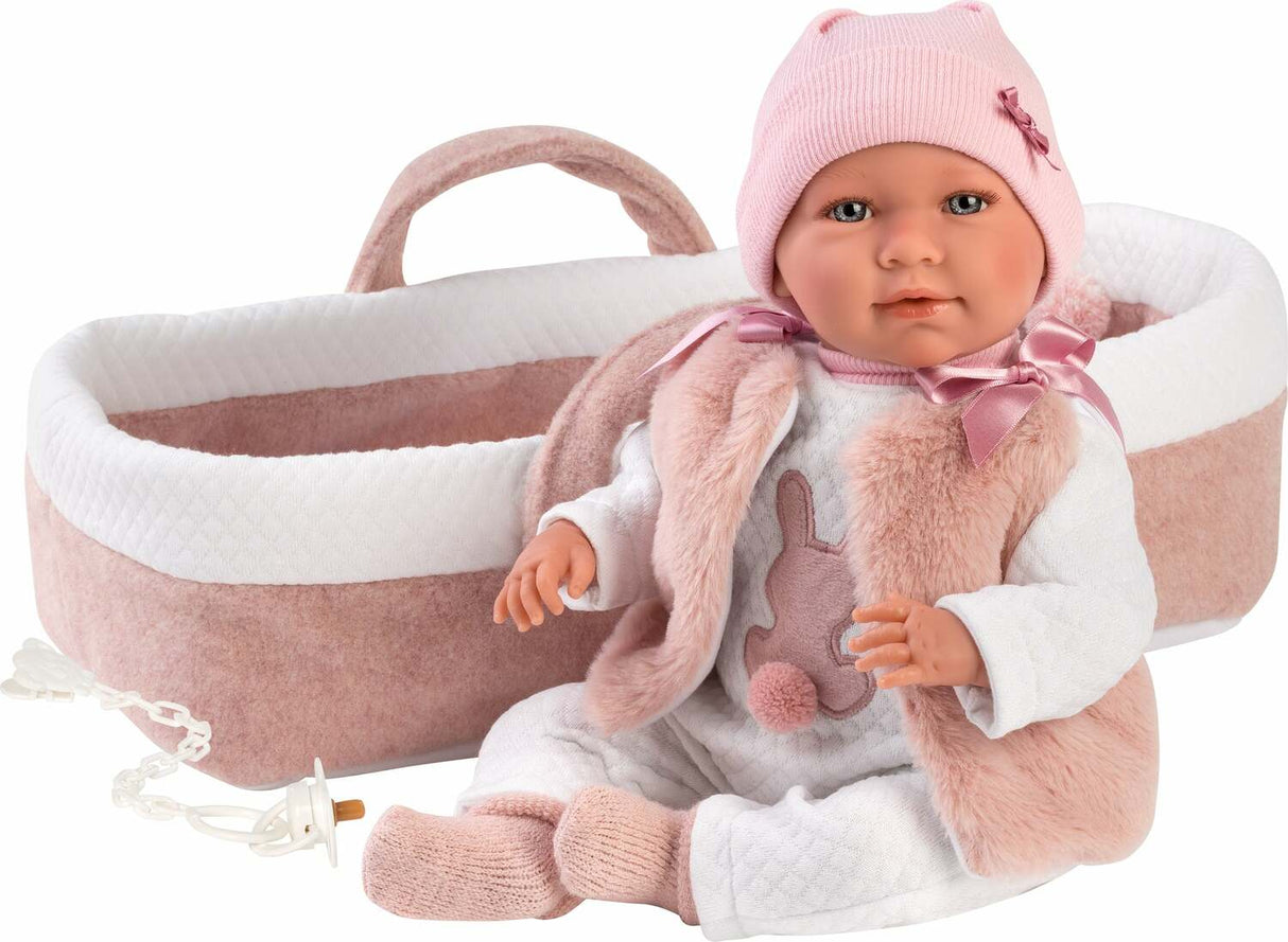 Llorens 16.5" Articulated Crying Newborn Doll Opal with Carrycot