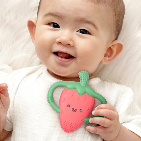 Chew Crew Silicone Handle Teether - Strawberr7