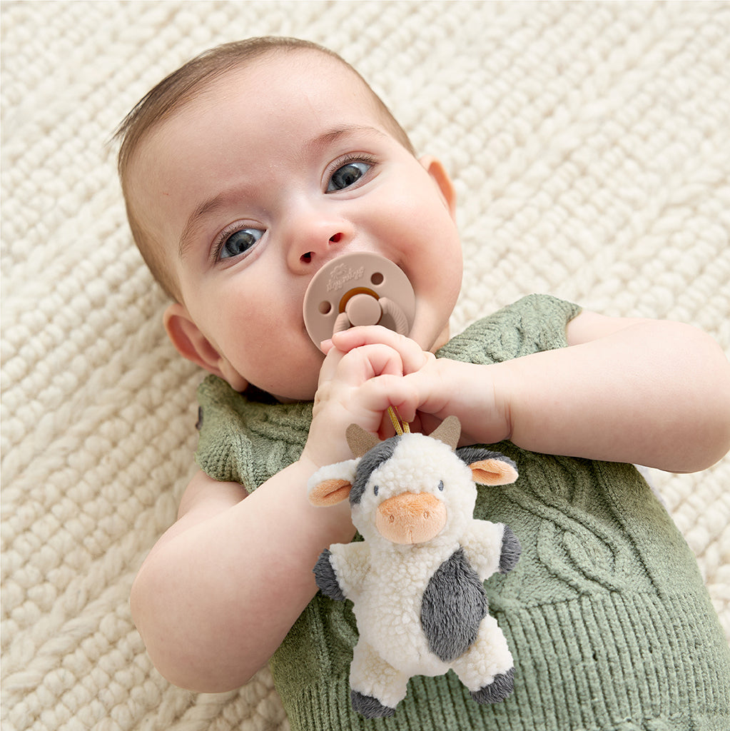Bitzy Pal™ - Pacifier w/ Natural Rubber Nipple and Soft Cotton Lovey (Cow)