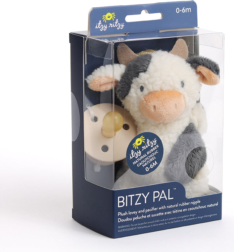 Bitzy Pal™ - Pacifier w/ Natural Rubber Nipple and Soft Cotton Lovey (Cow)