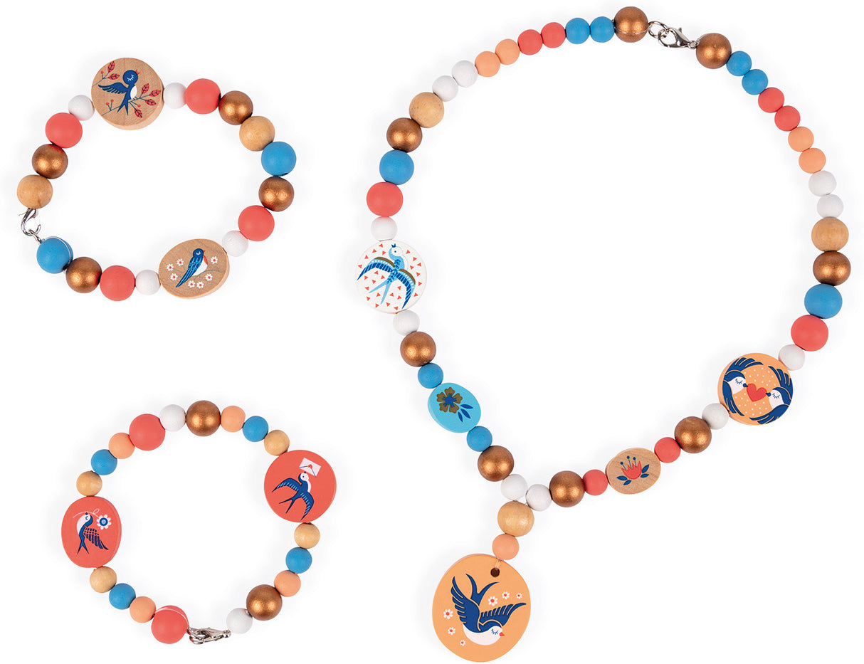 Wooden Bead Kit - Birdy Swallows - 220 Beads Janod