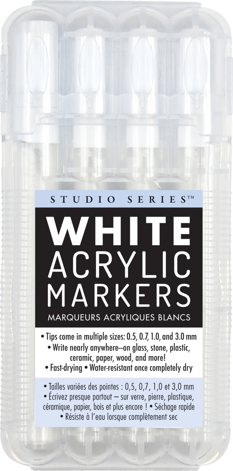 Studio Series White Acrylic Markers (set of 4 permanent markers with different tip sizes)