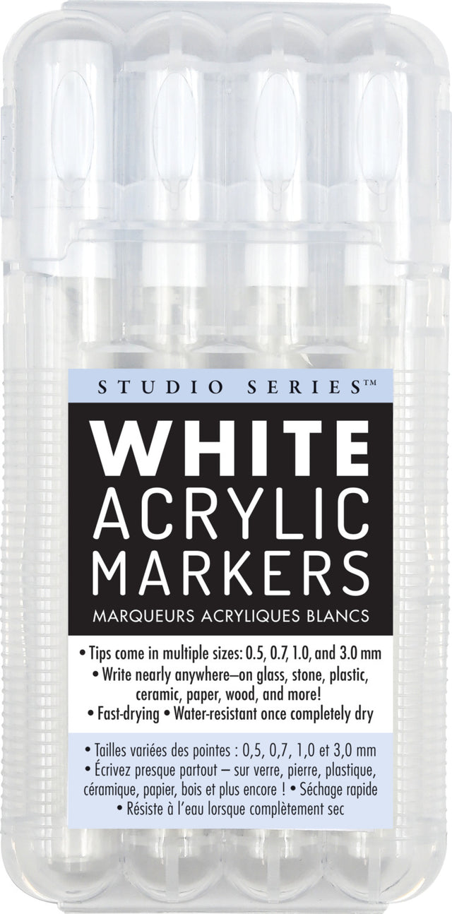 Studio Series White Acrylic Markers (set of 4 permanent markers with different tip sizes)