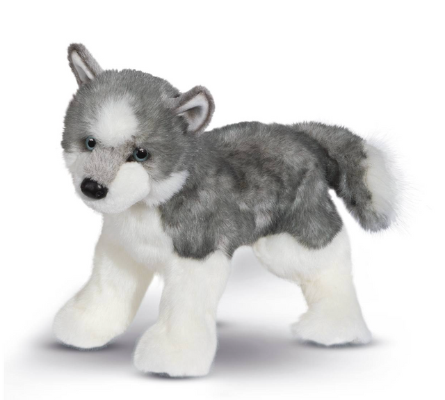 Plush toy wolf on a white background
