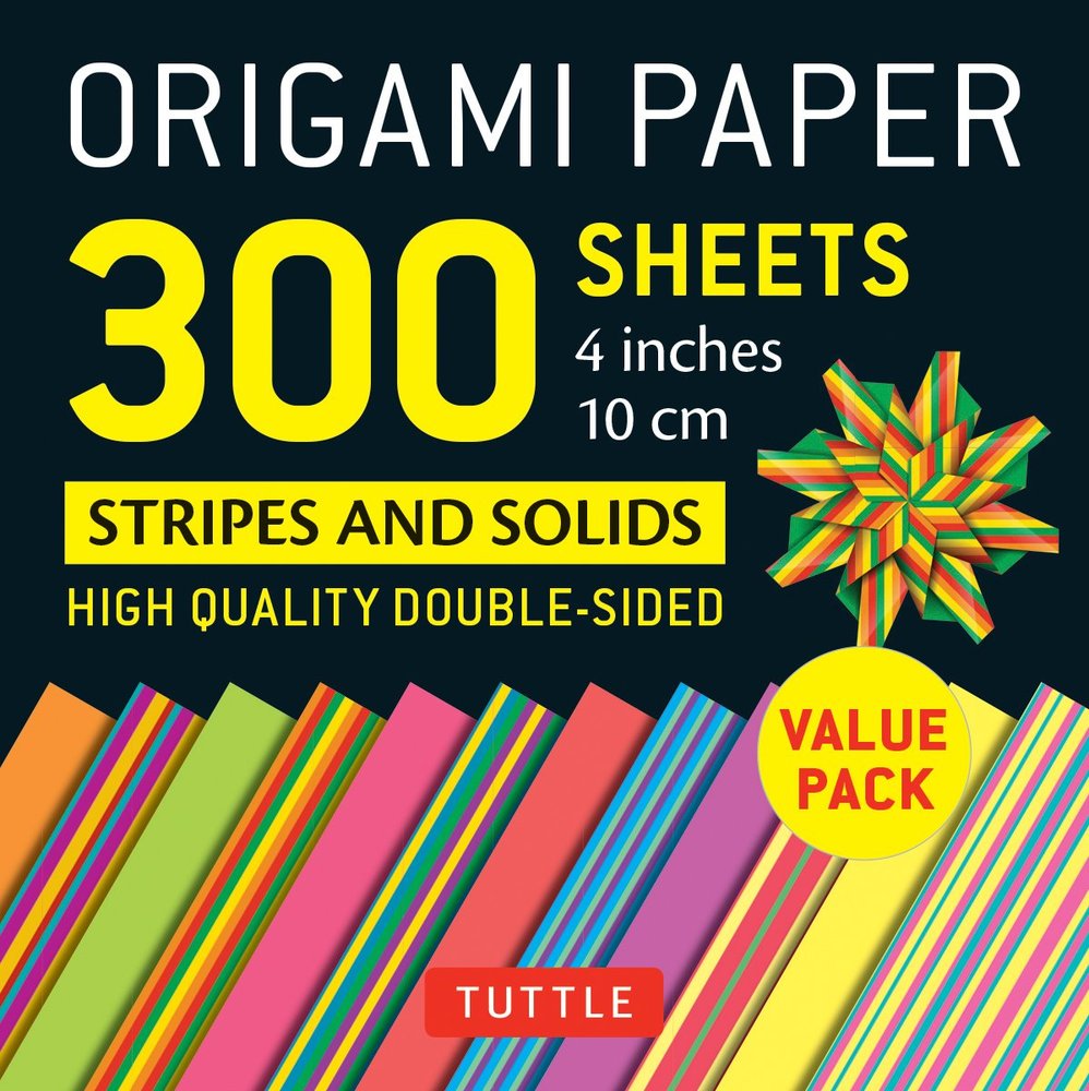 Origami Paper, Stripes and Solids (300 4" Sheets)