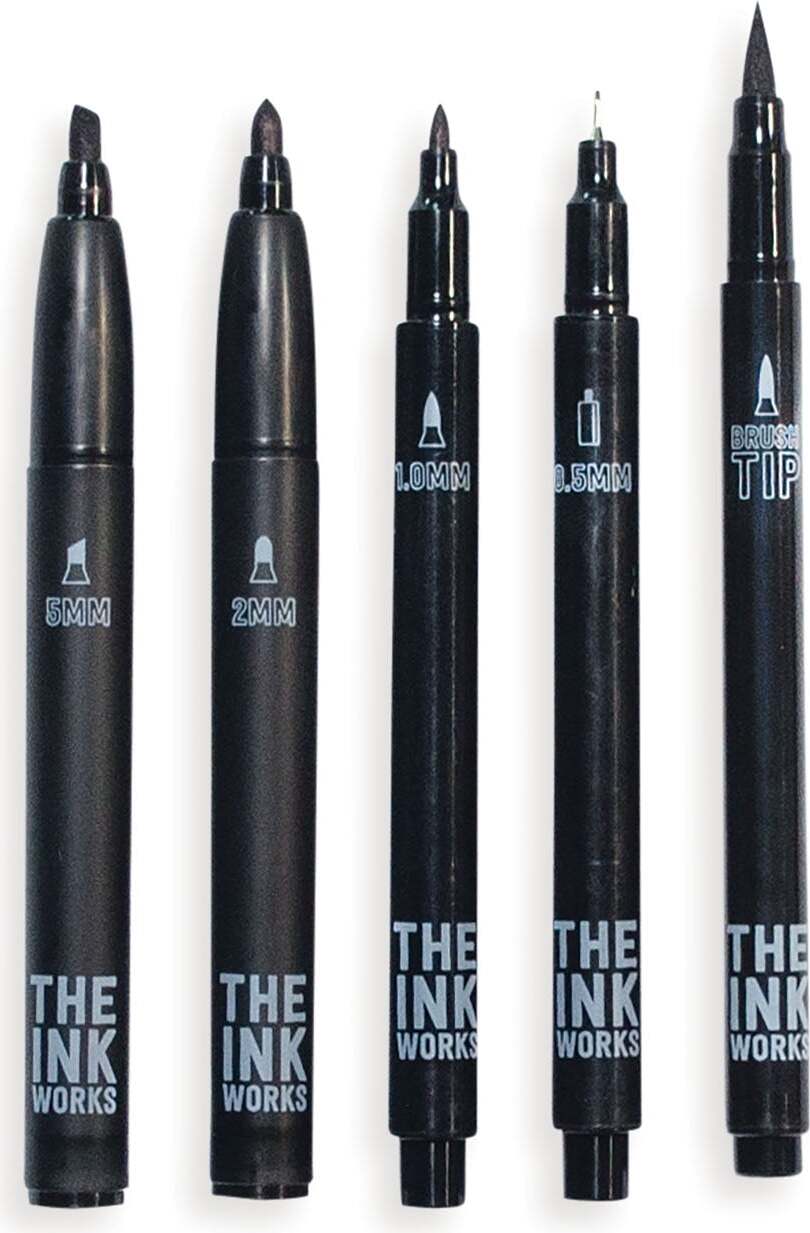 The Ink Works 5 Black Markers Assorted Sizes