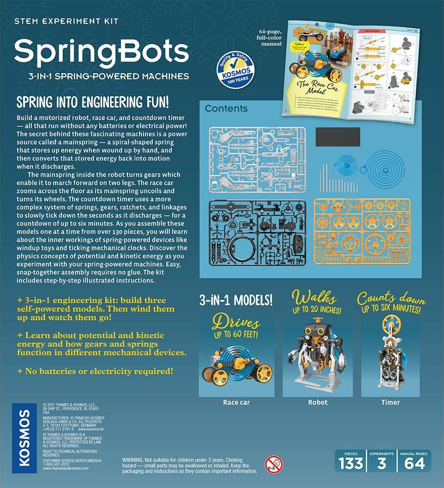 Springbots: 3-in-1 Spring-Powered Machines