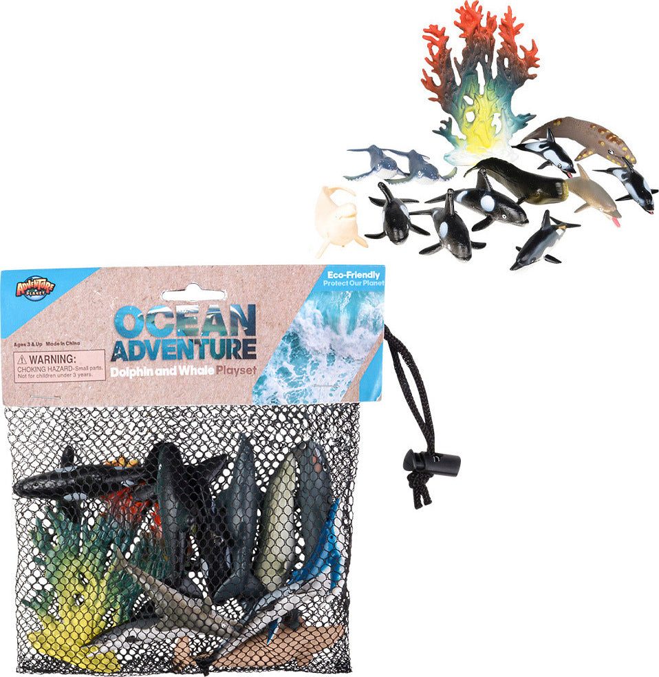 Set of 12 Dolphins and Whales in a Mesh Bag Toy Network