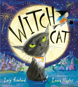 Book cover of 'Witch Cat' with a black cat, moon, and witch illustration.