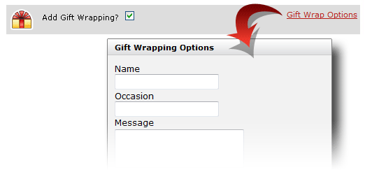 Image displaying the giftwrap options link and it's associated popup